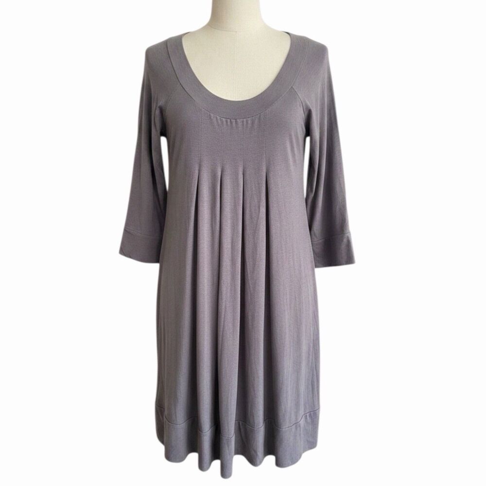 Splendid Jersey Knit Pleated A-Line Scoop Neck Dress Long Sleeve Dark Gray S